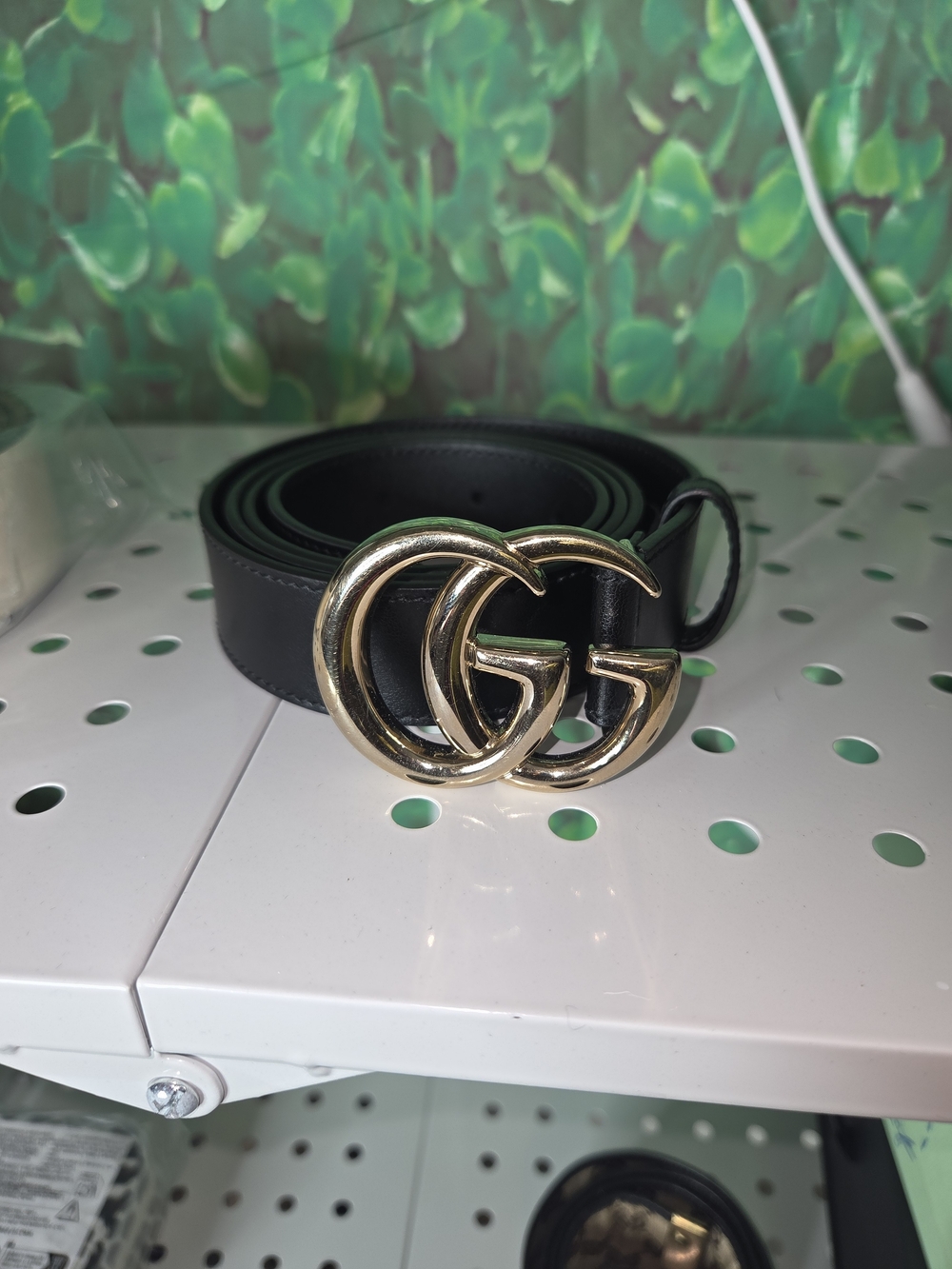 Black Leather Belt with Gold Double-Loop Buckle